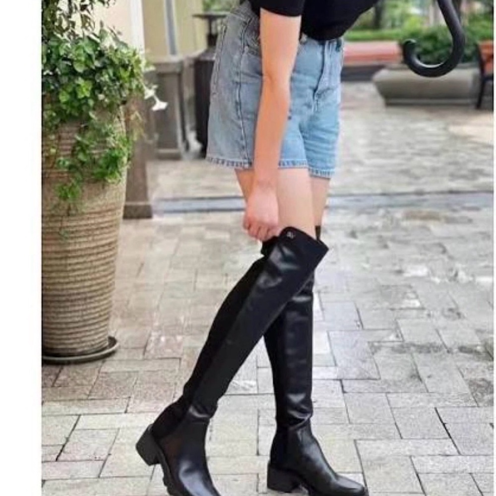 New Stuart Weitzman Alina Over The Knee Boot Black Leather SZ US5.5/36